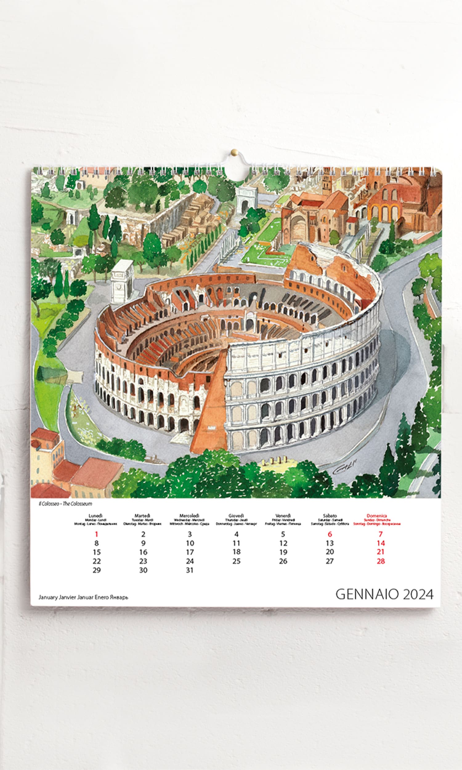 Calendario grande Roma acquerello - Colosseo 9791280018311